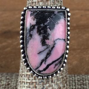 New Rhodonite Gemstone Silver Overlay Ring Size 7